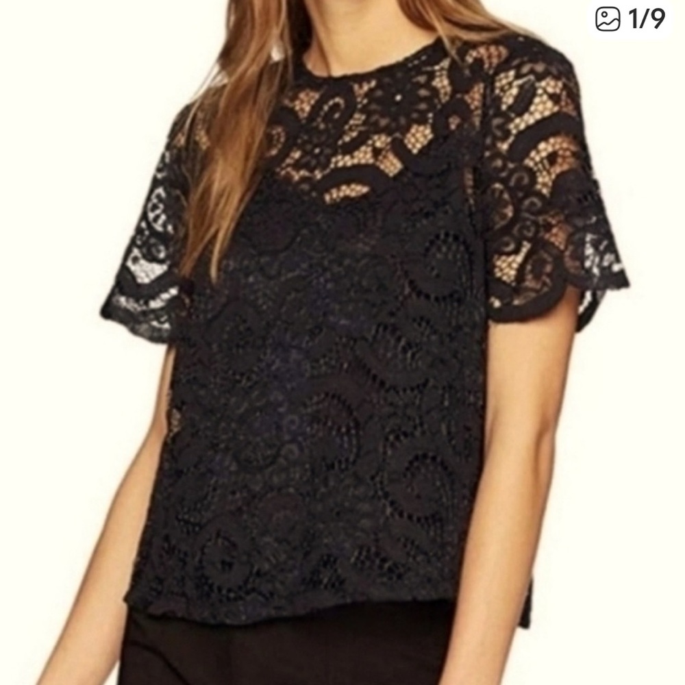 Nanette Lepore Lace Blouse with Tank and Bow Tie XL